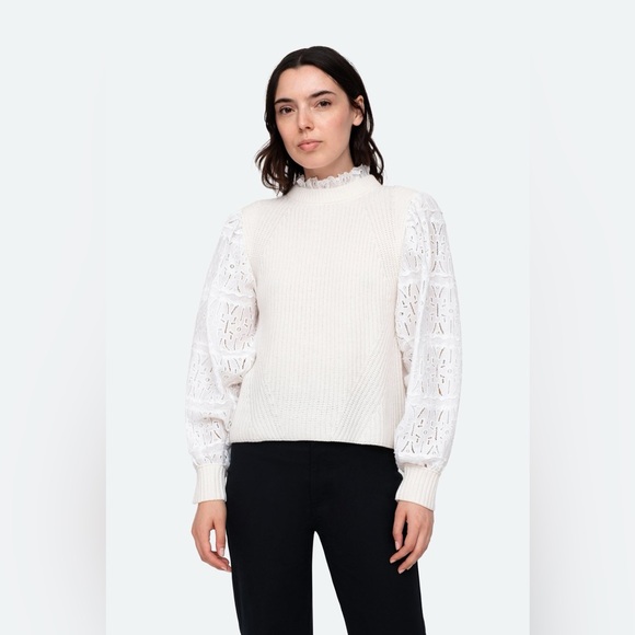 SEA NEW YORK- Iris Sweater Eyelet Statement Sleeves Wool Quite Luxury Classic